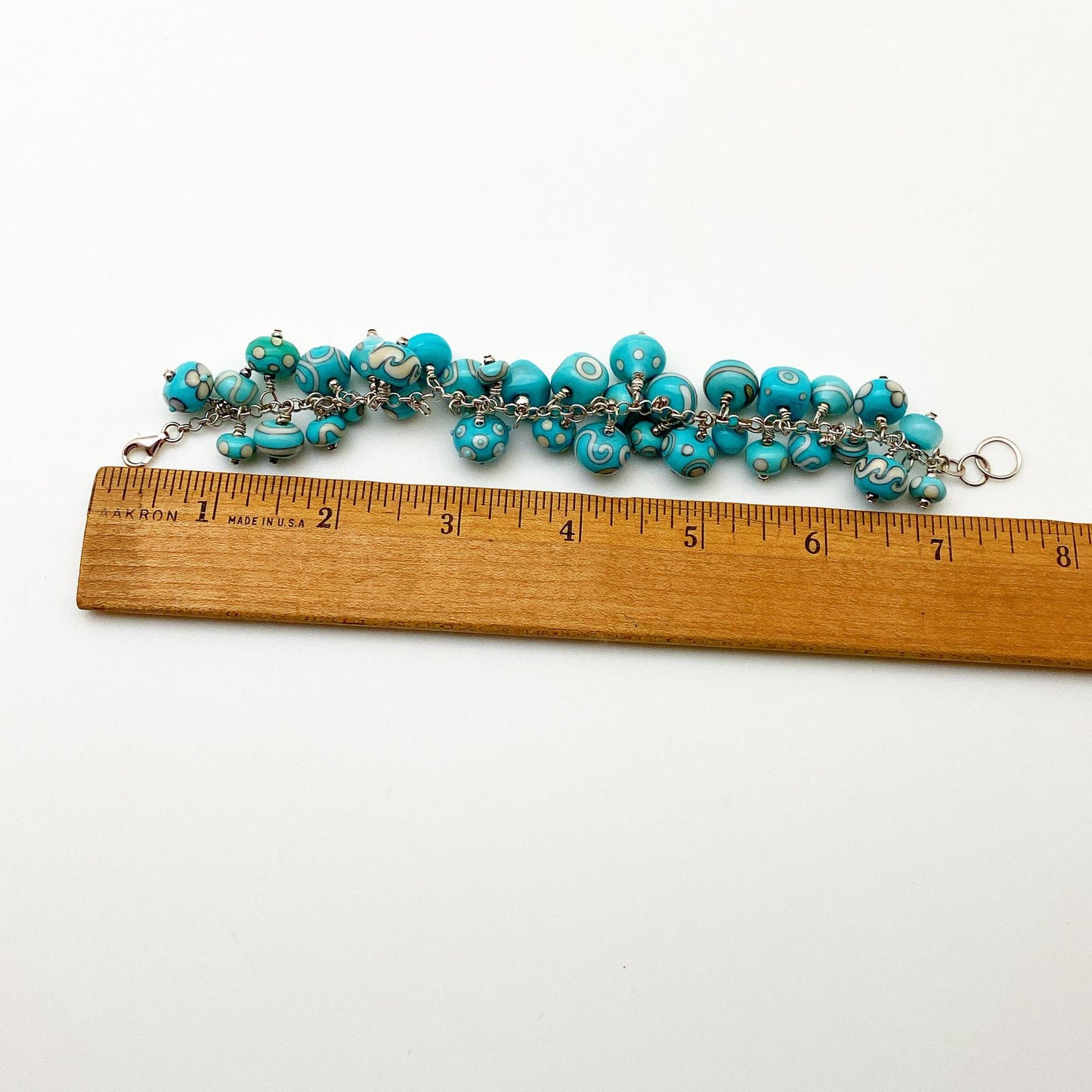 Bracelet - Turquoise and White Charms - Handmade Glass
