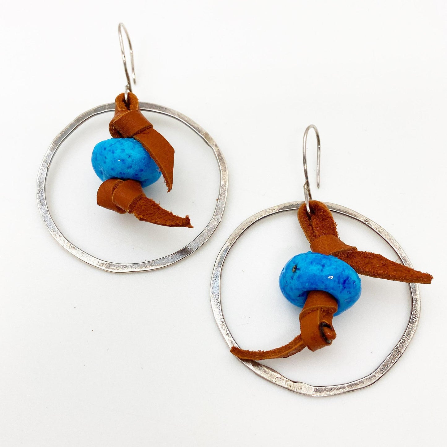 Earrings - Corded Donkey Beads in Medium Sterling Hoops - Sterling Originals