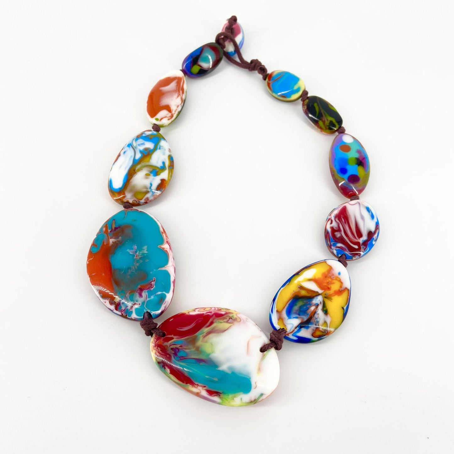 Necklace - Handknotted "Pebble" Resin Original - Handmade