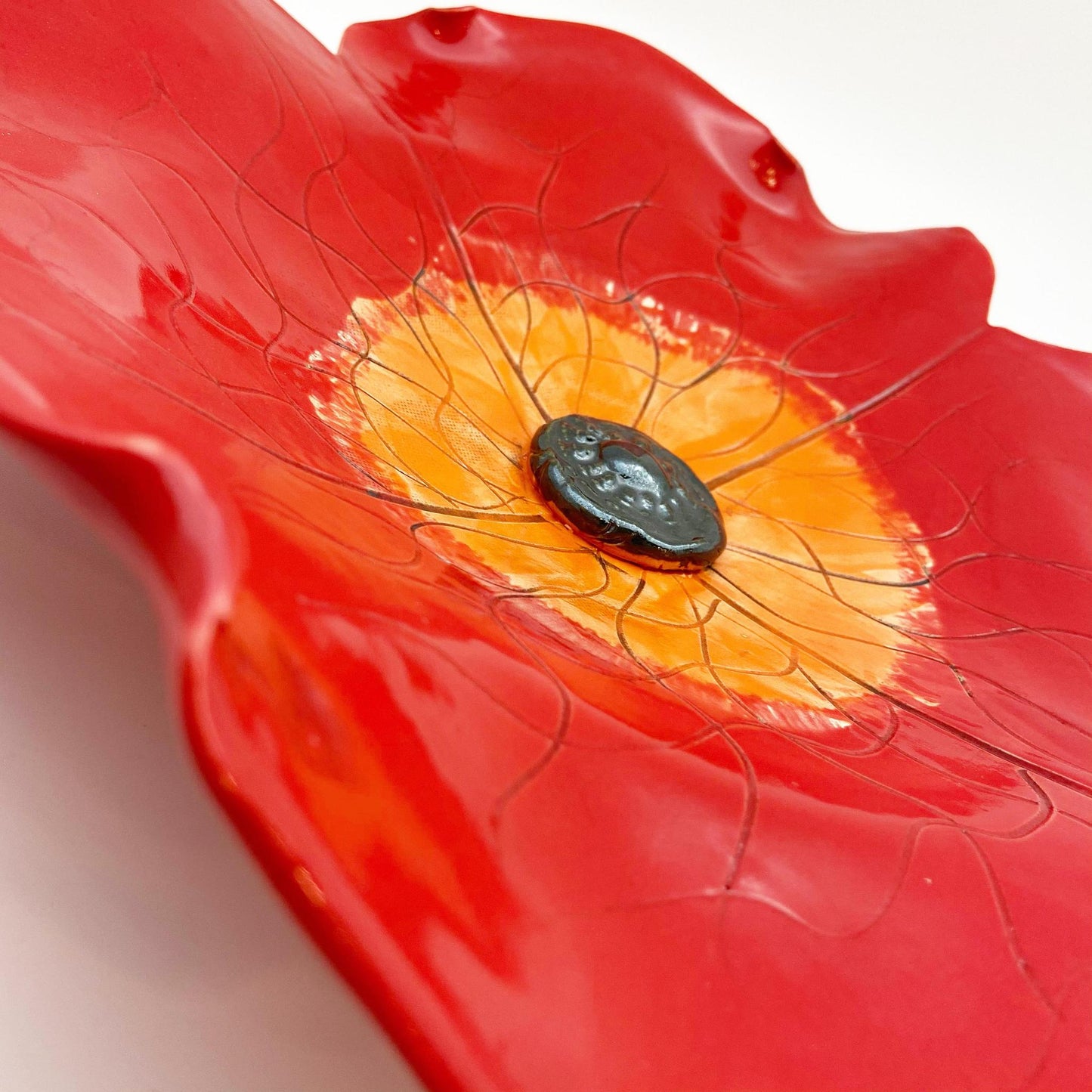 Ceramic Wall Art - Red Poppy Flower - Medium