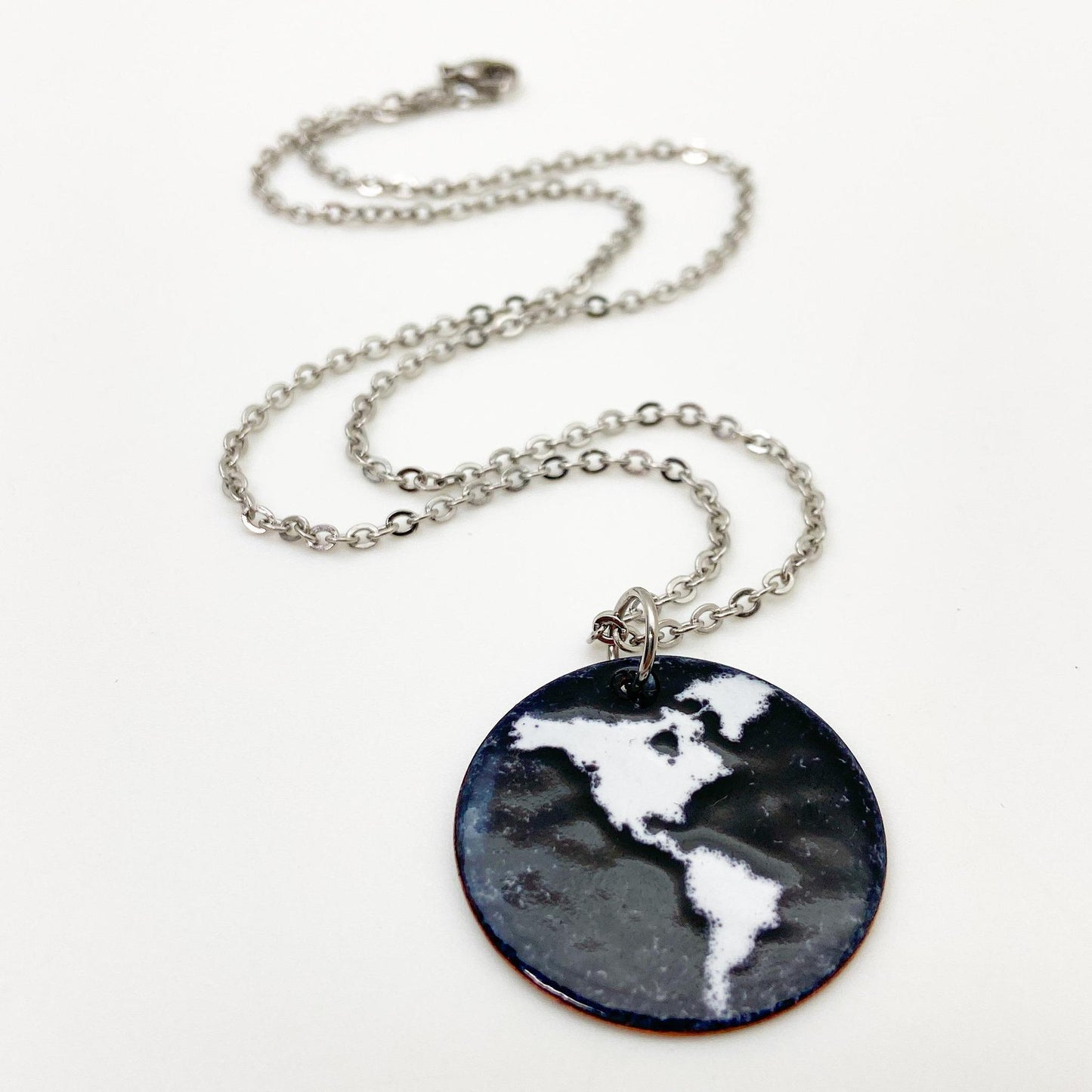 Necklace - Black and White Earth - Enamel on Copper