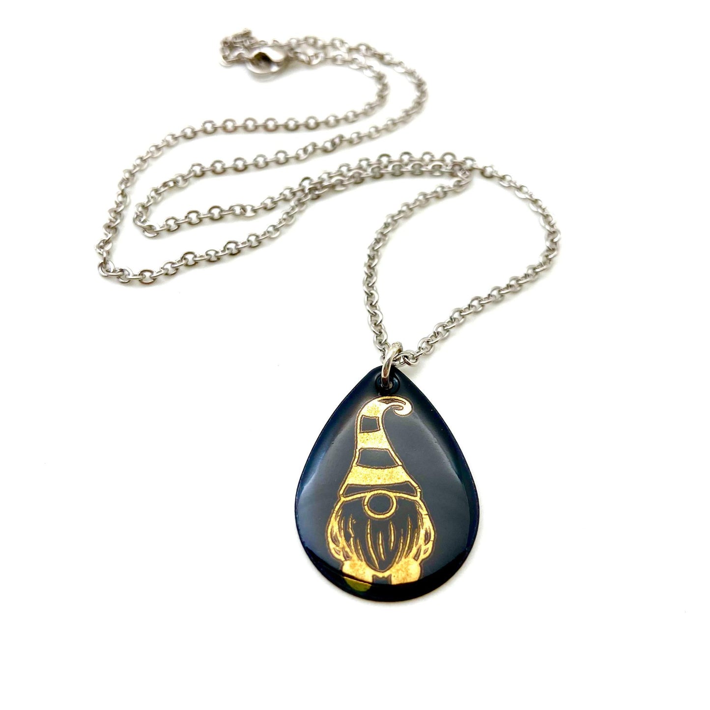 Necklace - Gnome with Striped Hat - Enamel and 22kt Gold on Copper