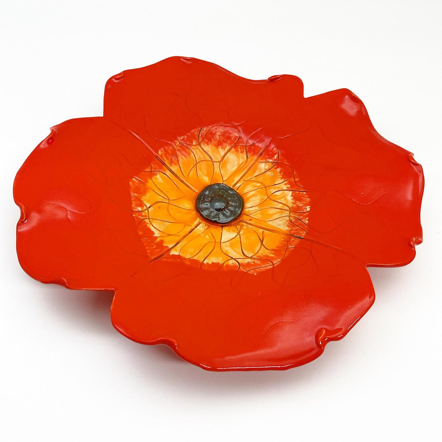 Ceramic Wall Art - Orange/Red Poppy Flower - Medium