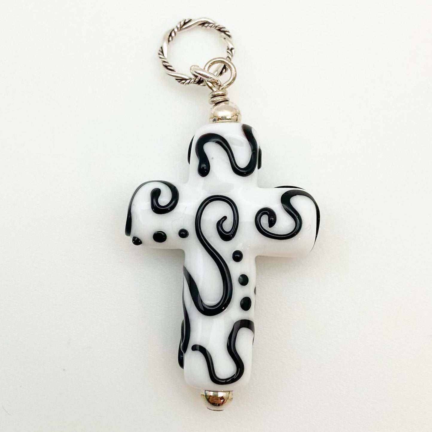 Pendant - Glass w/ Swirl Cross - Large