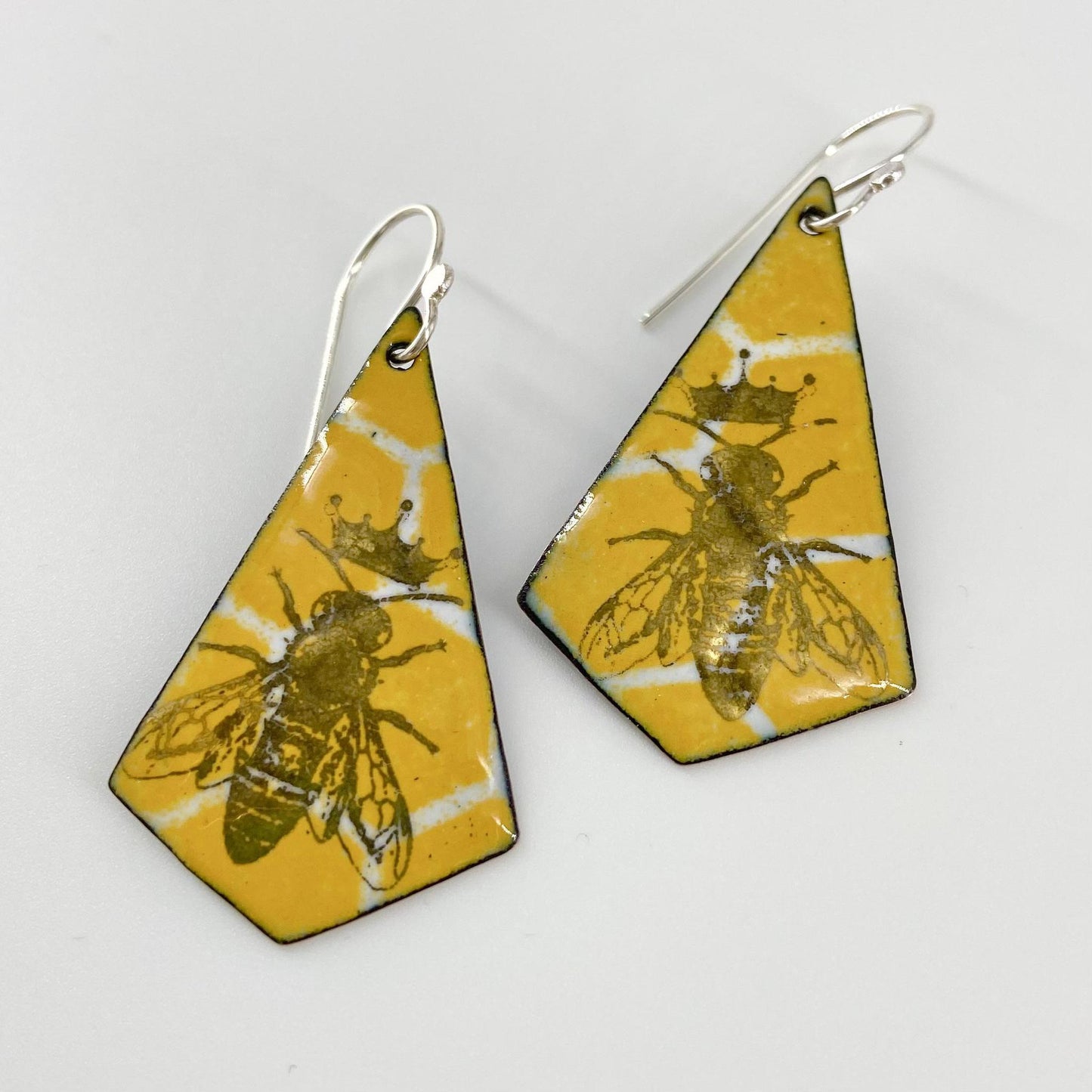 Earrings - Queen Bee on Kites - Enamel on Copper