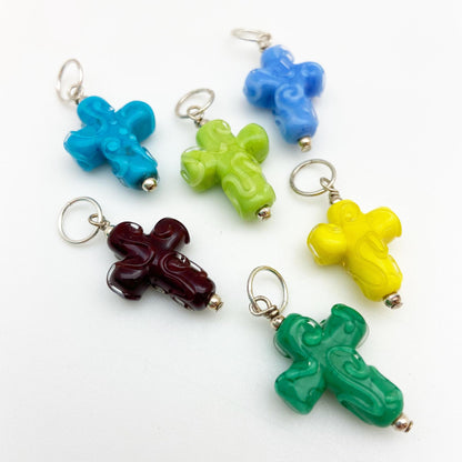 Pendant - Glass w/ Swirl Cross - Small
