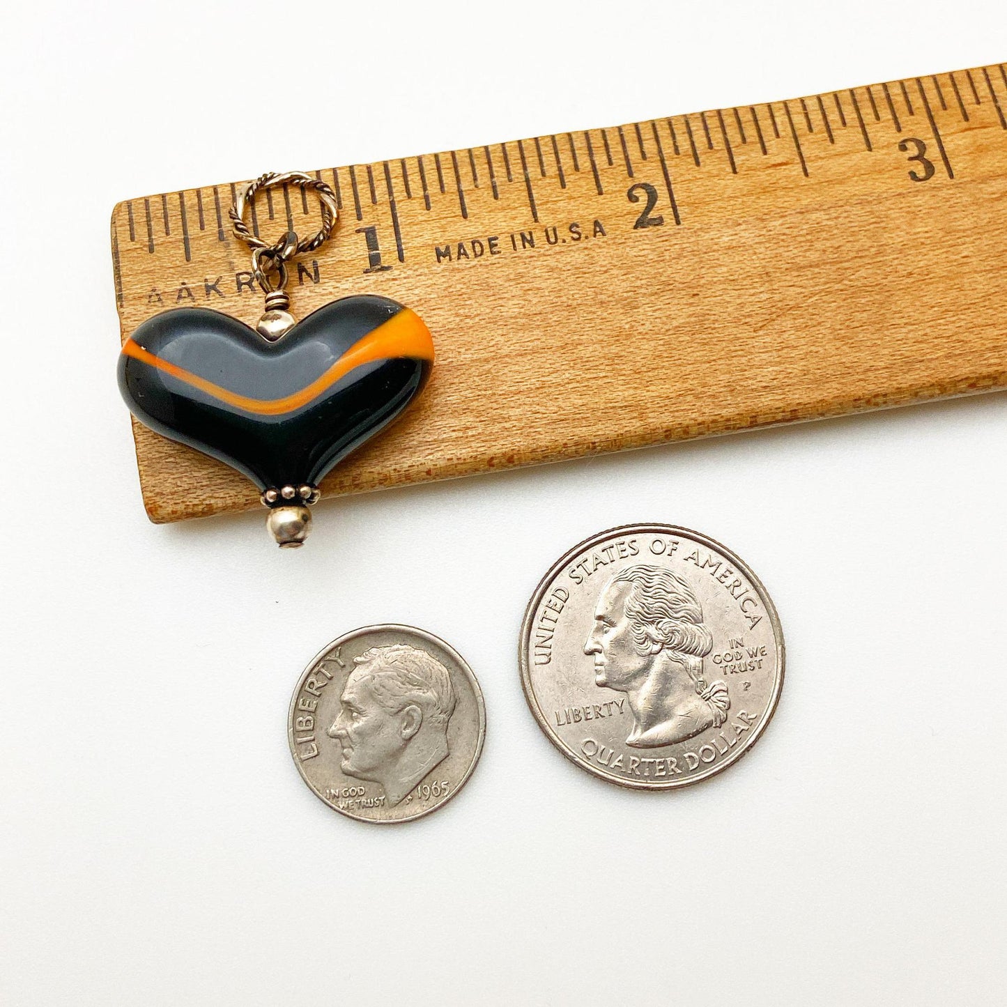 Pendant - Black Heart with Orange Band - Handmade Glass