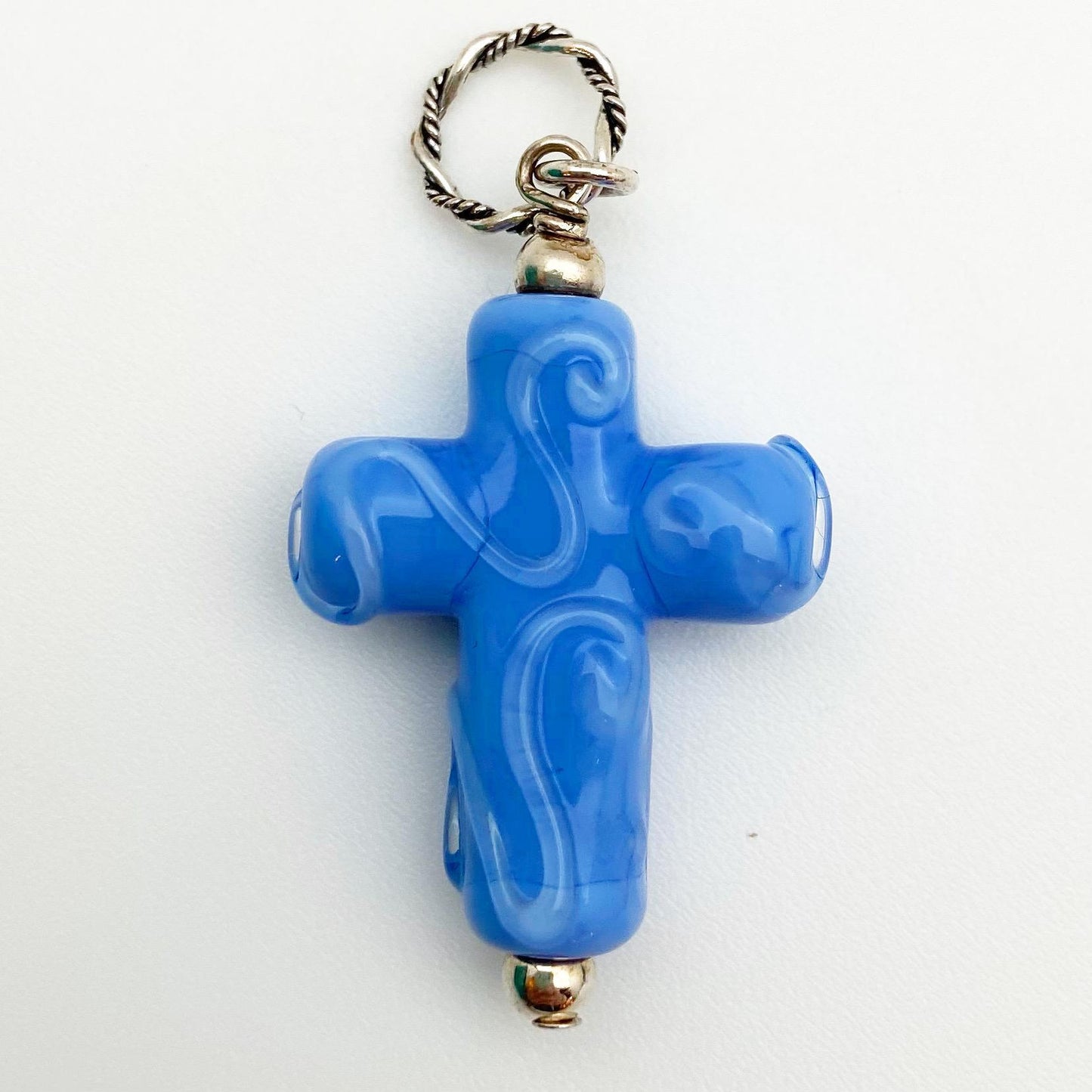 Pendant - Glass w/ Swirl Cross - Large