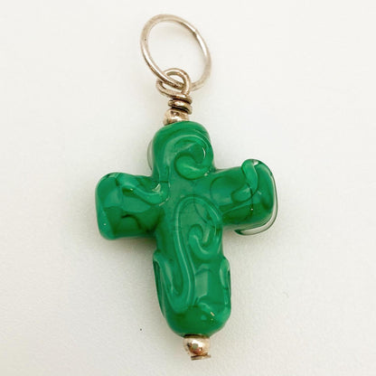 Pendant - Glass w/ Swirl Cross - Small