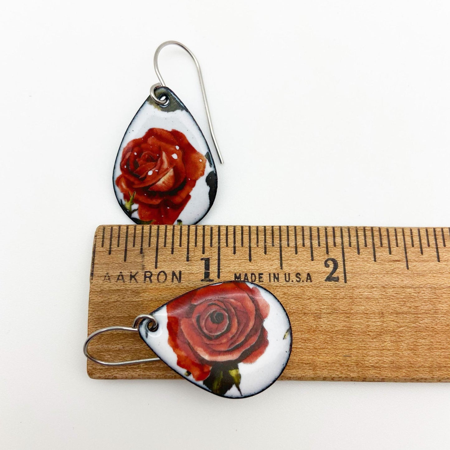 Earrings - Roses on Teardrops - Enamel Originals