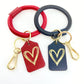 Bracelet Keyring - Leather & Woven Nylon - Coral With Heart