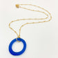 Necklace - Reclaimed Glass Circle on 14kt Goldfill - Cobalt