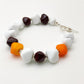 Bracelet - Wine Red, Orange, and White Geometric Glass Beads - Handmade Glass