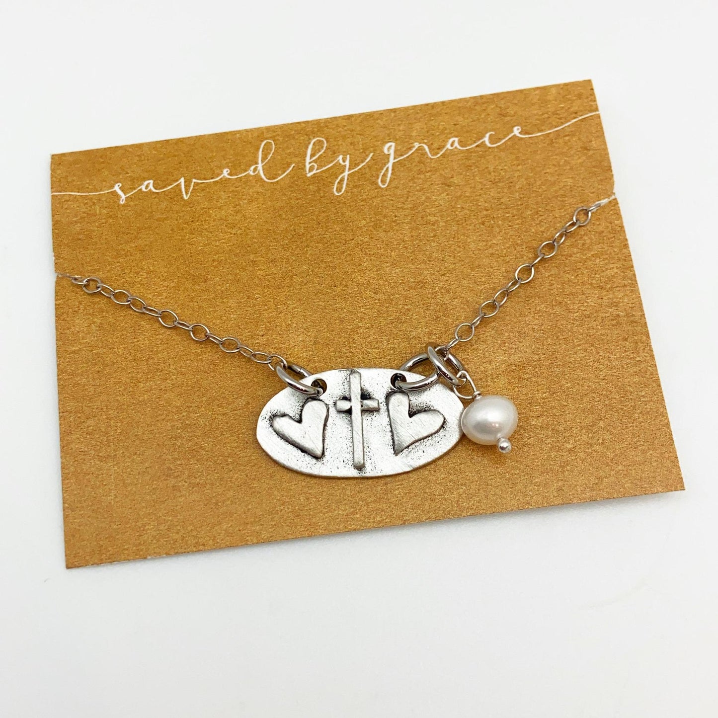 Necklace - "Saved By Grace" - Pewter