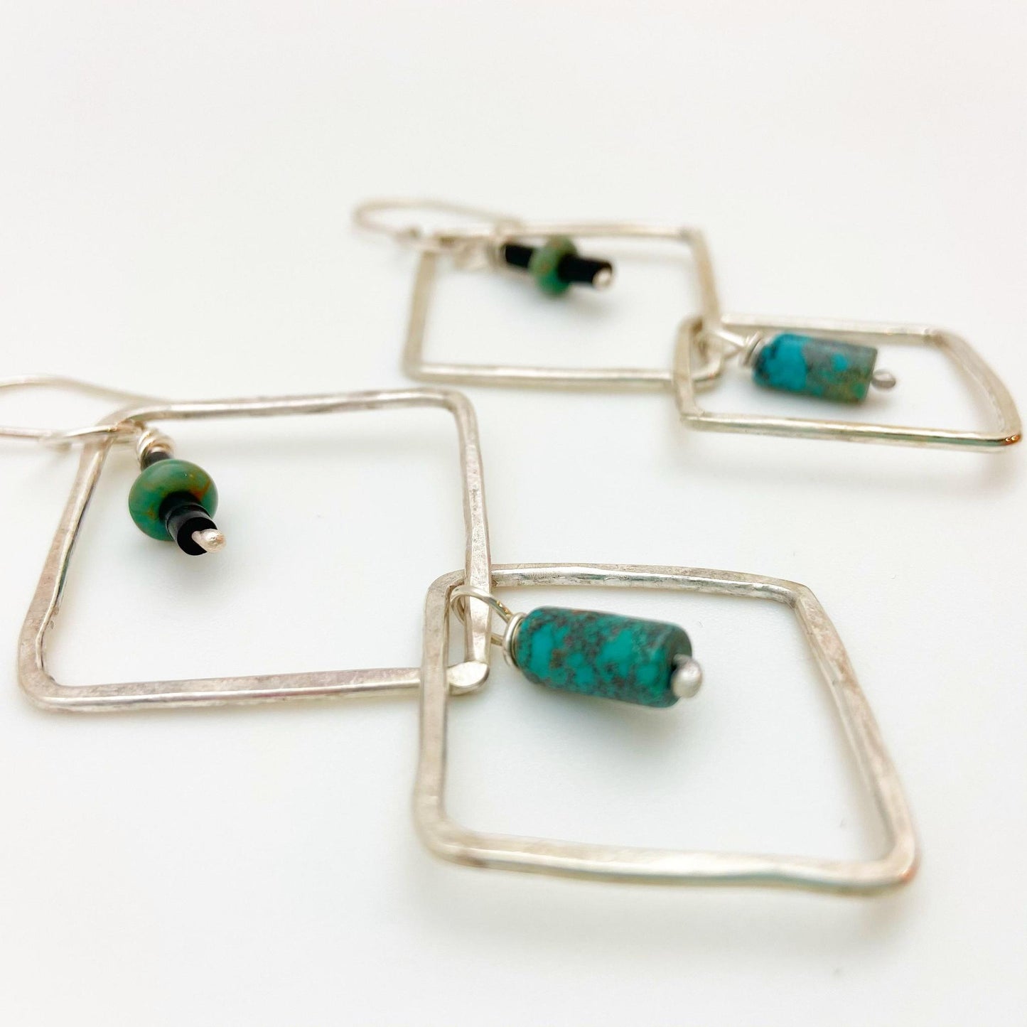 Sterling Earrings - Hoop Dangles with Stones - Handmade