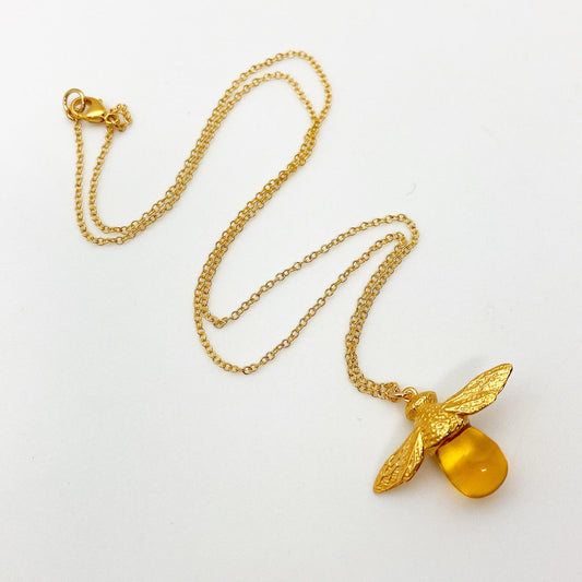 Necklace - Bee with Citrine Stone - Gold Vermeil