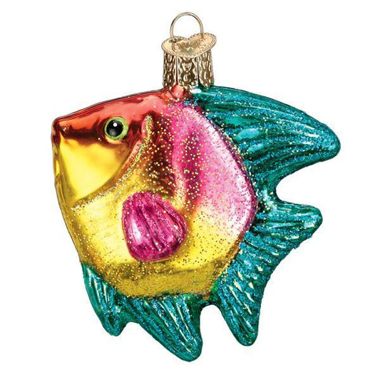 Ornament - Blown Glass - Pink and Yellow Tropical Angelfish