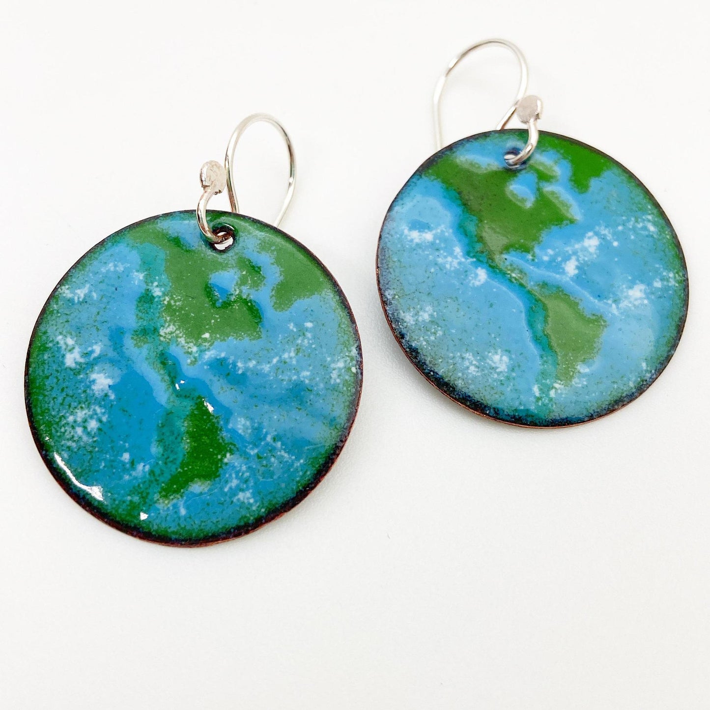 Earrings - Blue and Green Earth - Enamel on Copper