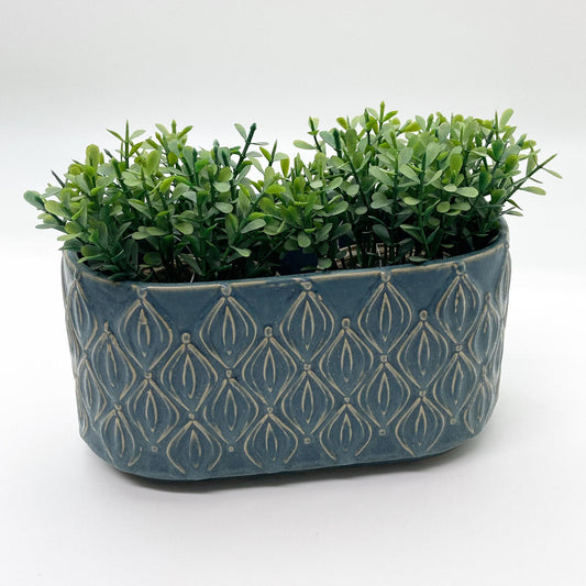 Pot - Glazed Ceramic Oval - Textured