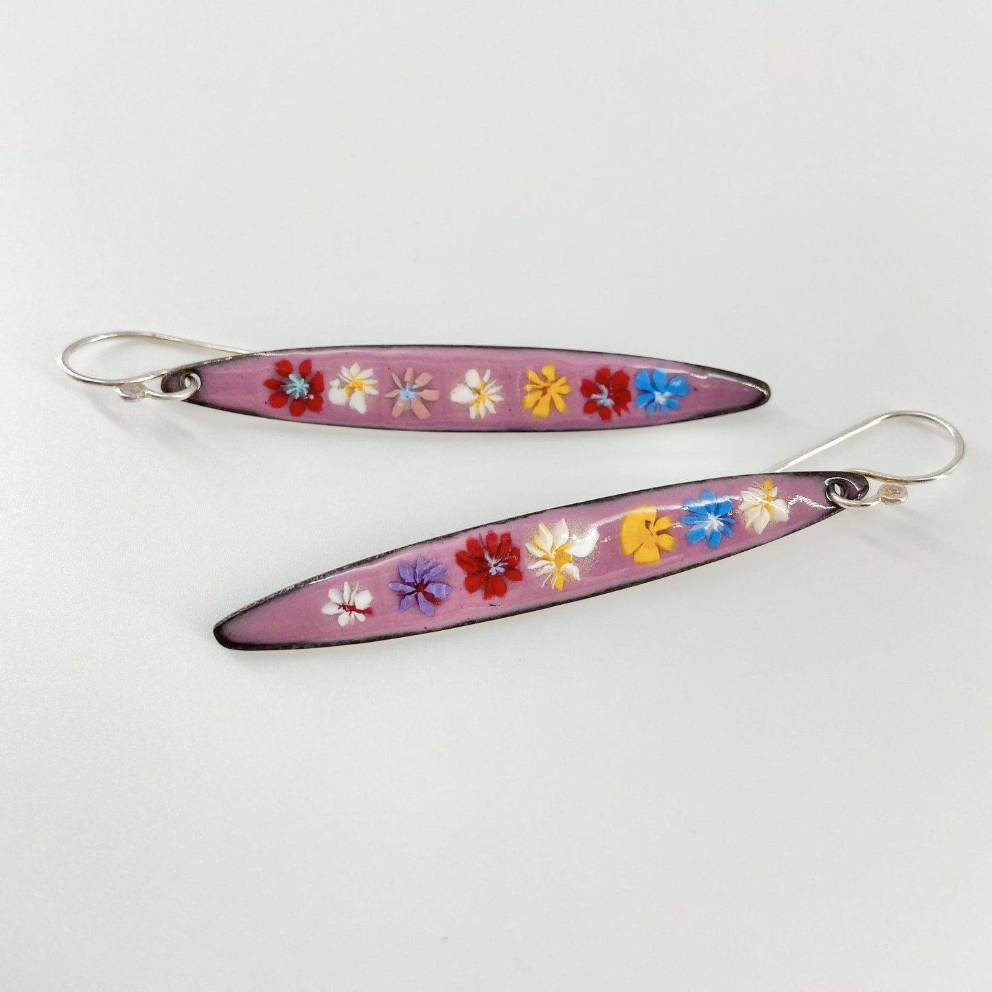 Earrings - Flower Line on Lavender - Enamel on Copper