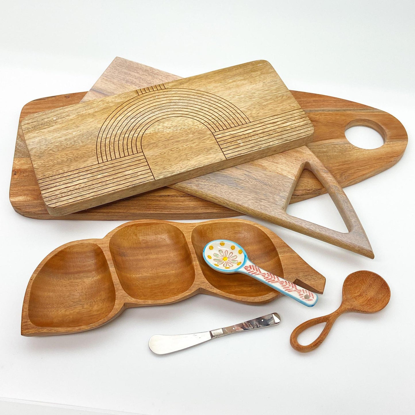 Tray - Cheese / Charcuterie Board - Mango Wood - Sculpted with Triangle Handle