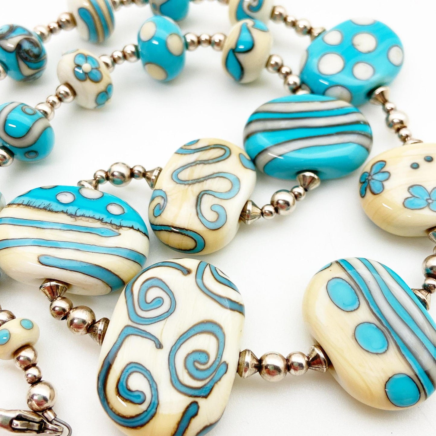 Necklace - Turquoise & White - Original Glass Beads