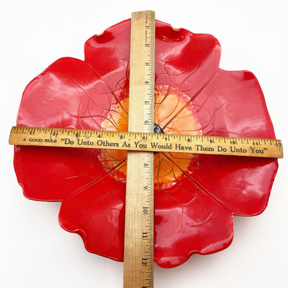 Ceramic Wall Art - Orange/Red Poppy Flower - Medium