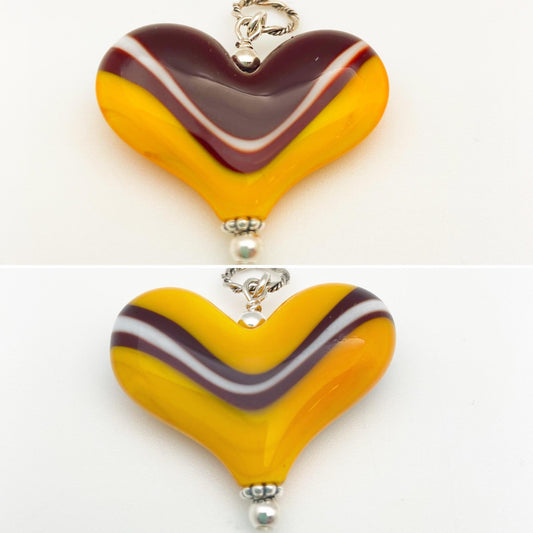 Pendant - Glass "KC Chiefs" Color Heart - Large