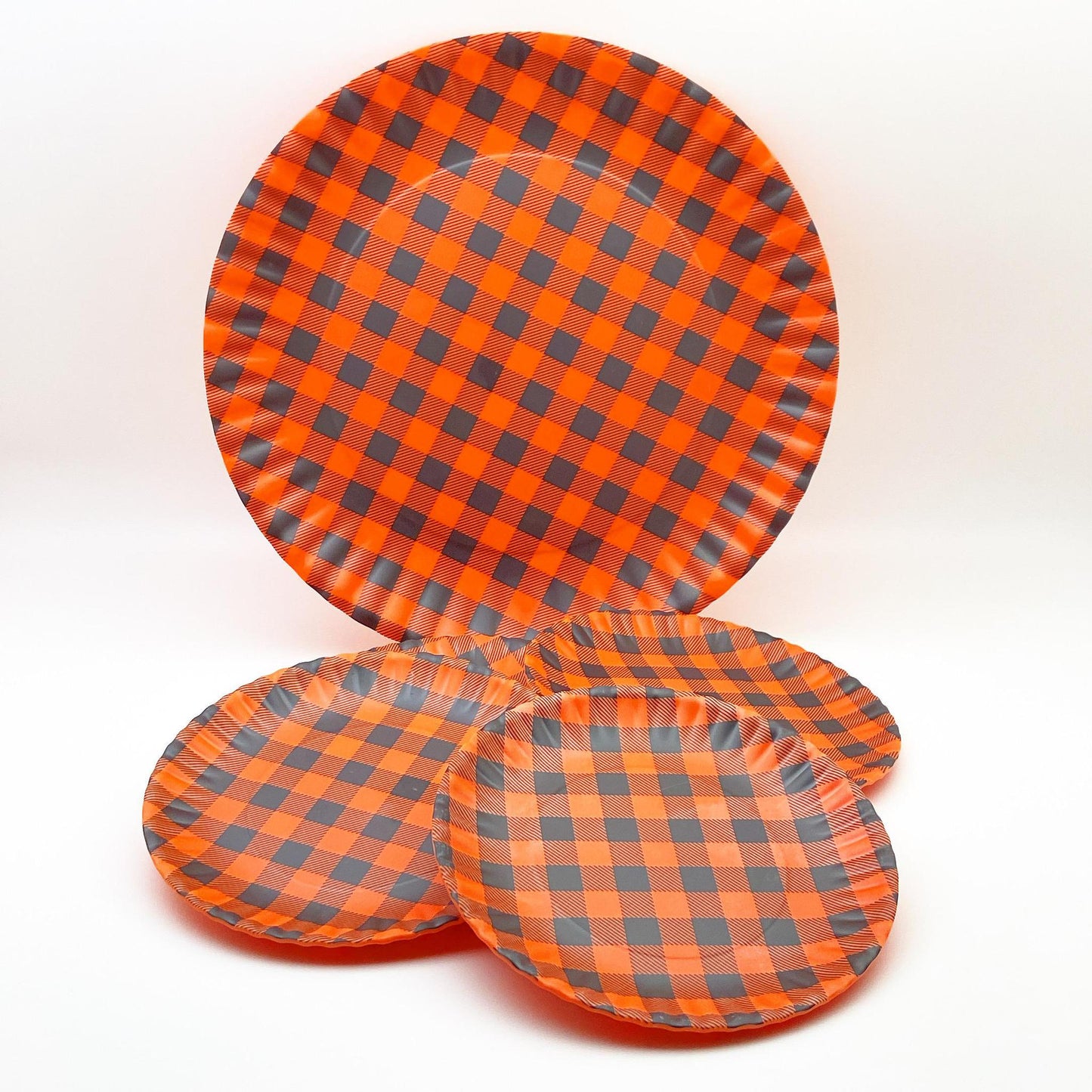 Platter - Orange/Black Gingham - 16" "Paper" Plate