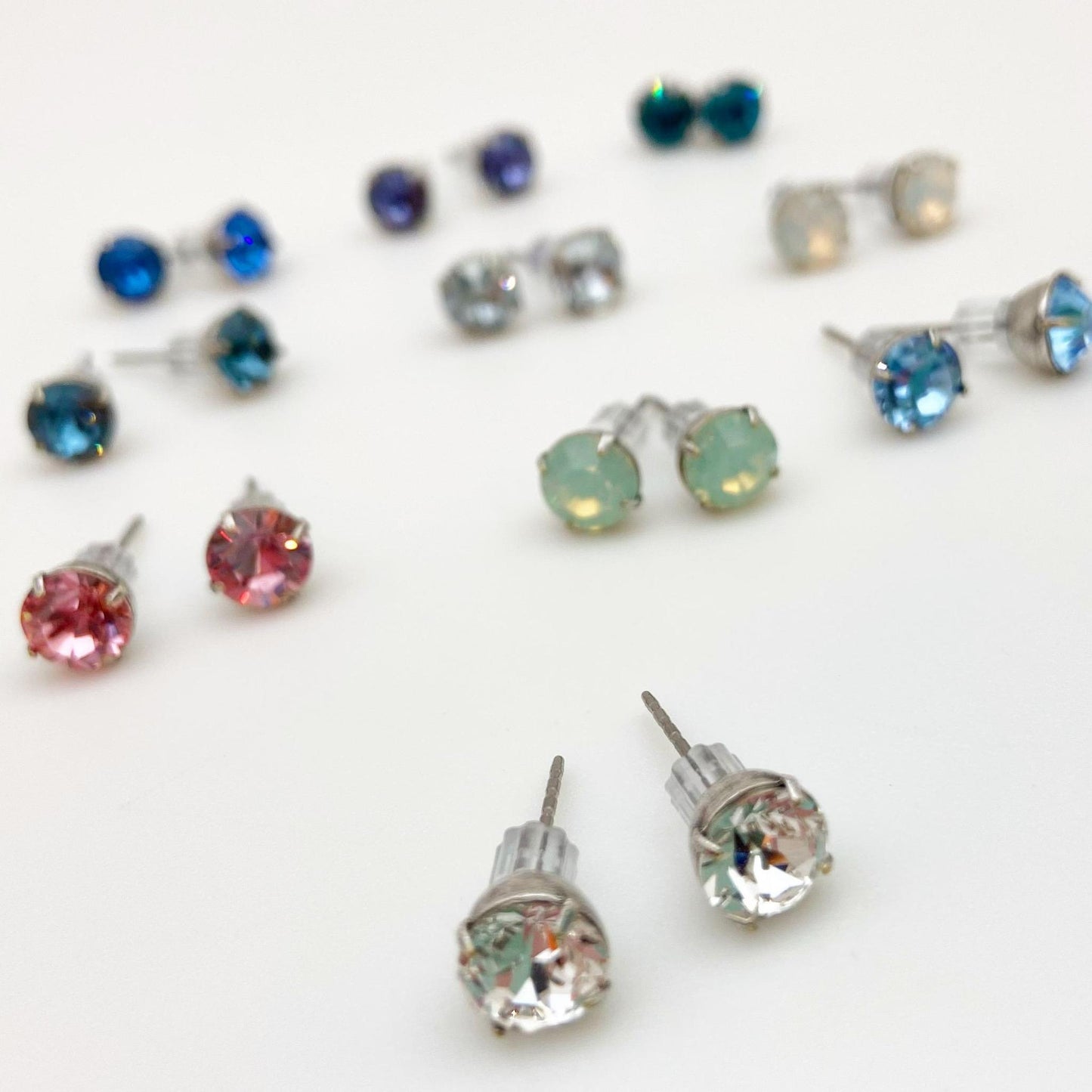 Stud Earrings - Real Crystals in Sterling Silver Bezel