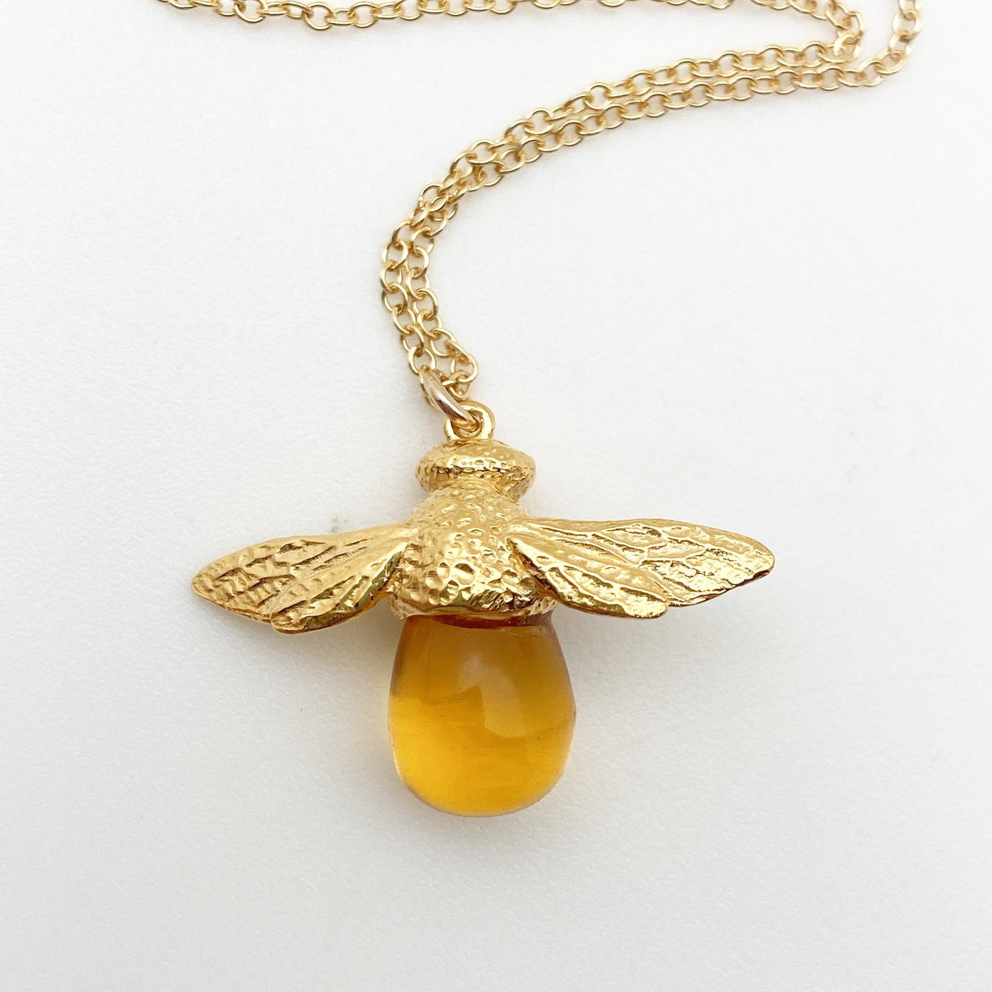 Necklace - Bee with Citrine Stone - Gold Vermeil