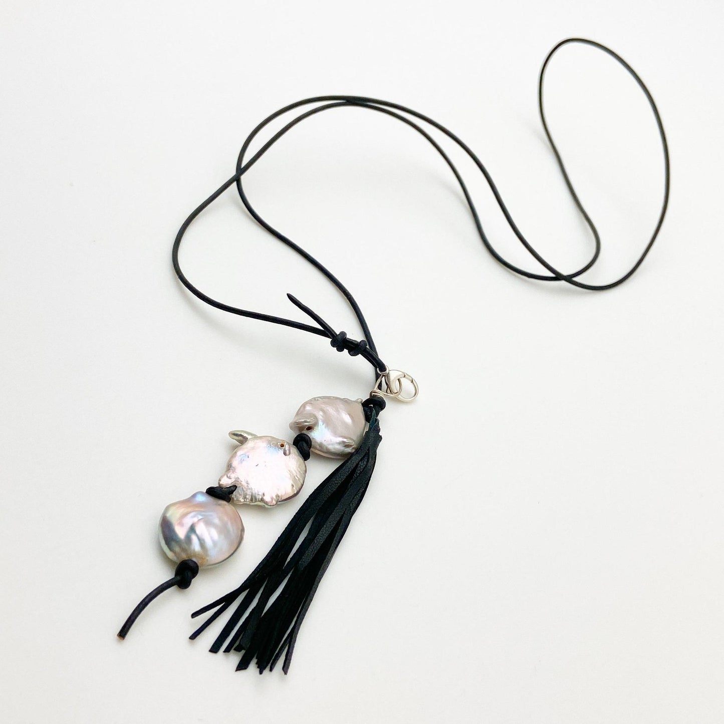 Necklace - Pearl and Leather Pendants on Leather