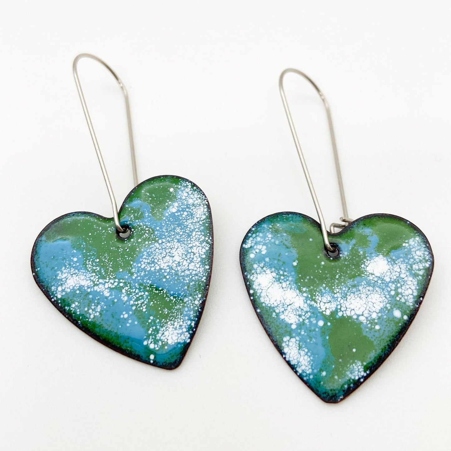 Earrings - Earth Hearts - Enamel on Copper