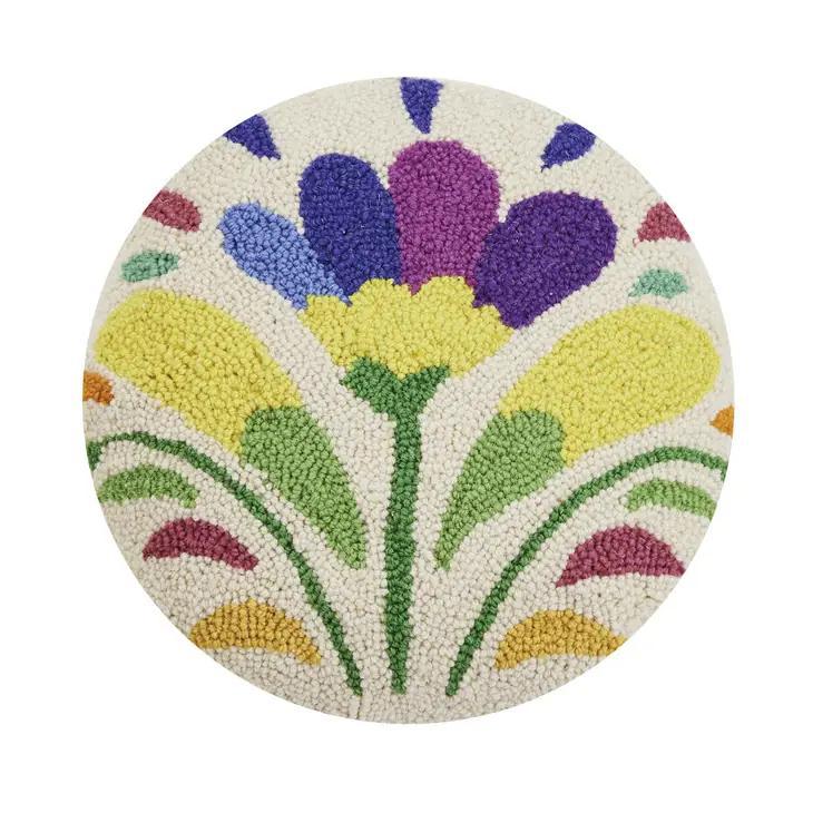 Pillow - Round Otomi Flower - Hooked Wool