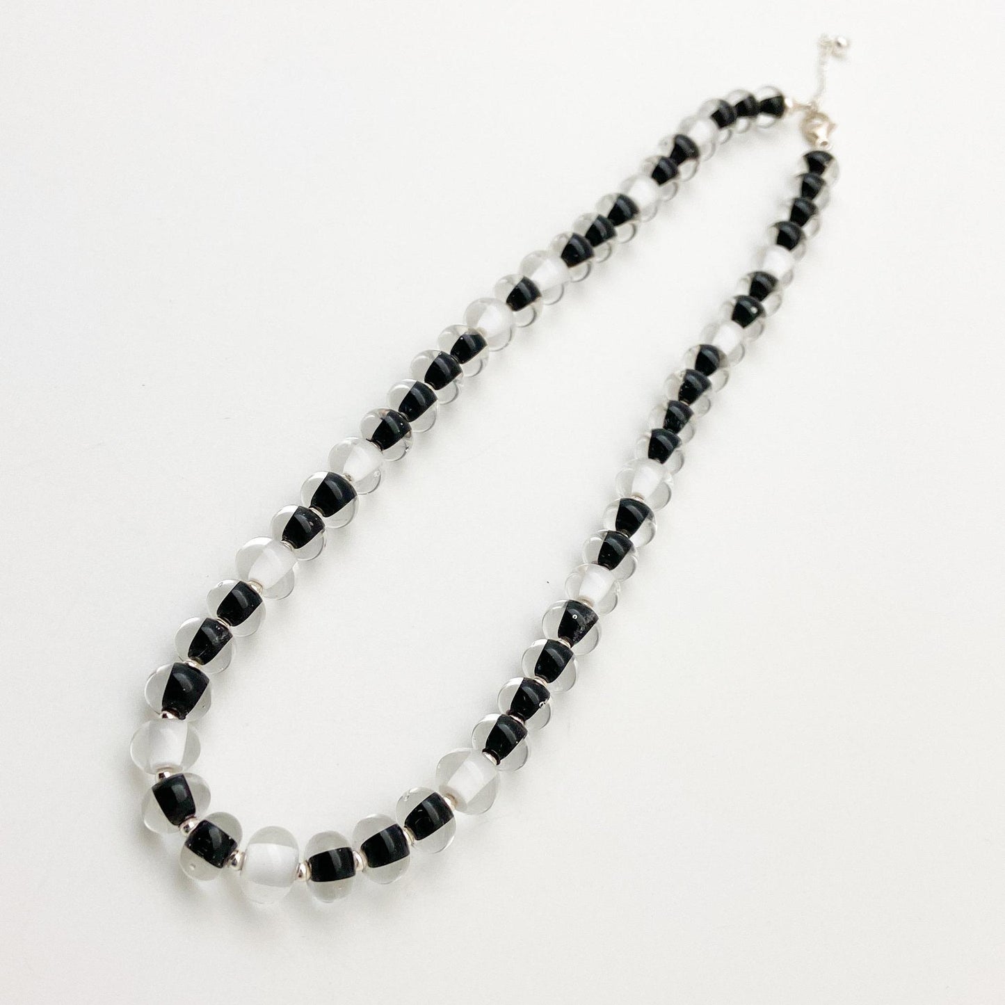 Necklace - Black and White Glass Beads - Handmade Glass - 18"