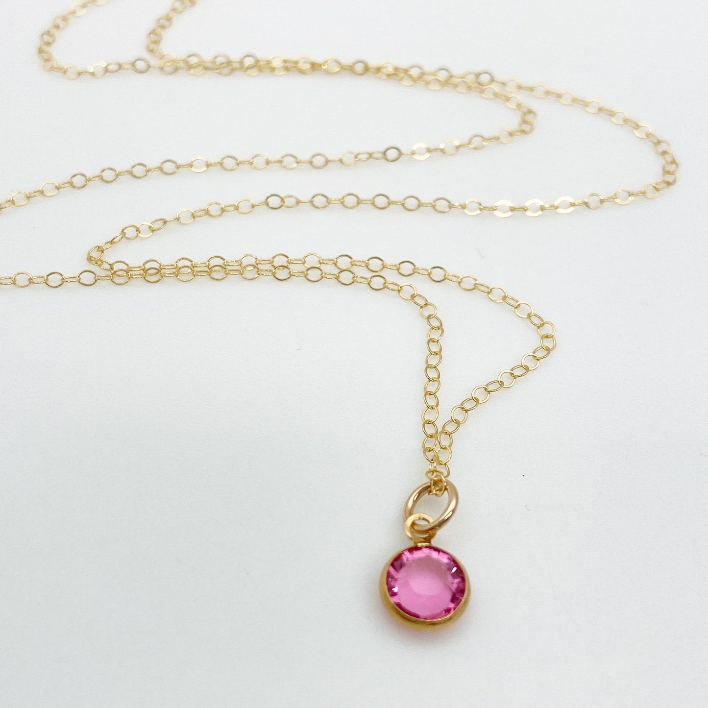 Necklace - Dainty Gem-Tone Crystal Pendant - Pink Tourmaline