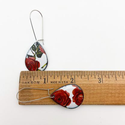 Earrings - Roses on Teardrops - Enamel Originals