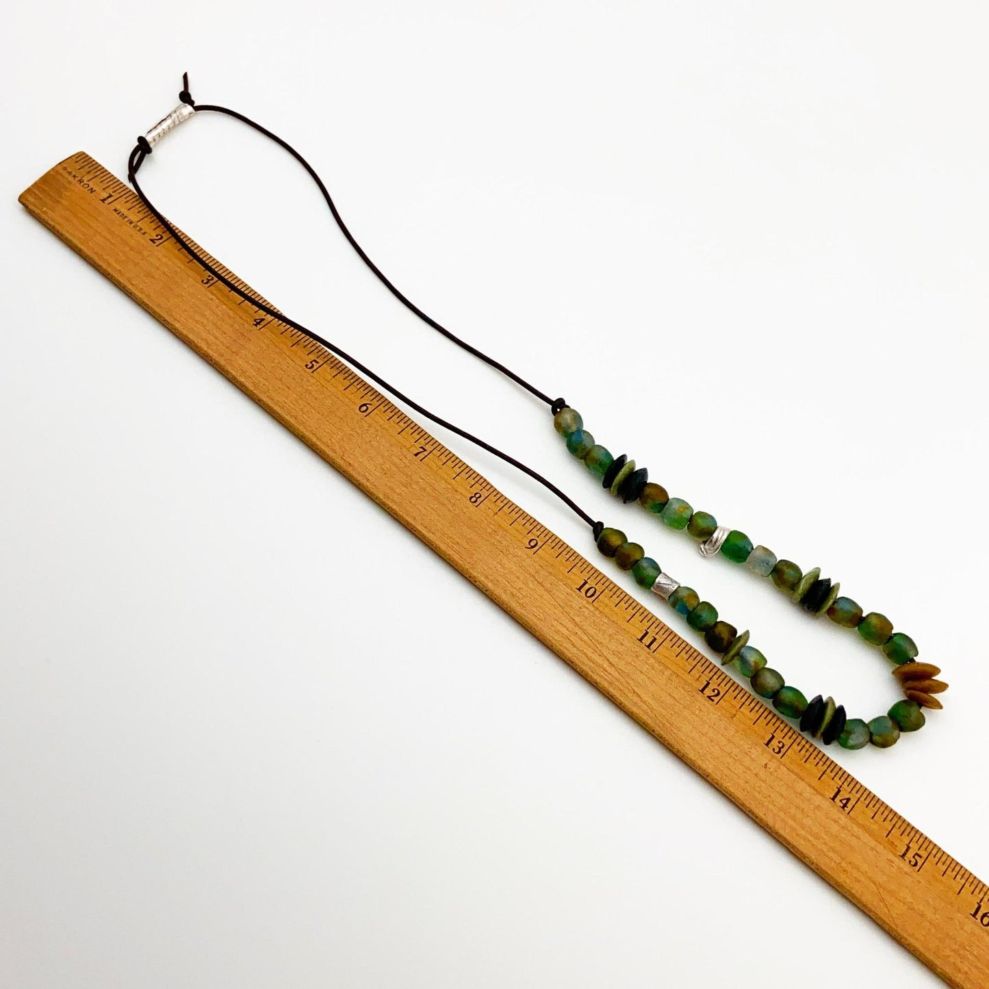 Necklace - Glass Trade Beads on Leather with Sterling