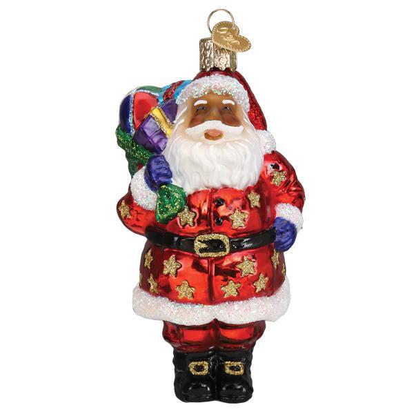 Ornament - Blown Glass - Jolly African American Santa