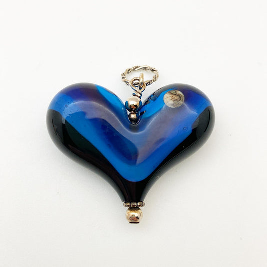Pendant - Nightscape Heart with Moon #2 - Handmade Glass