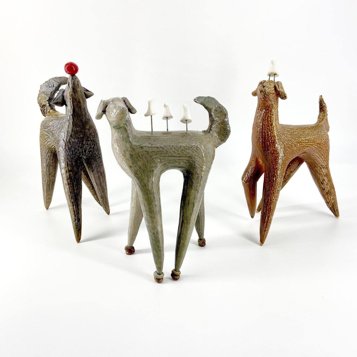 Sculpture - Dog with Three Birds on Back - Ceramic