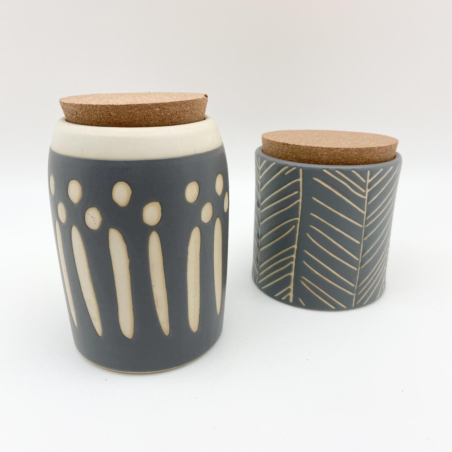 Jar - Glazed Ceramic with Cork Lid - Stipes/Dots