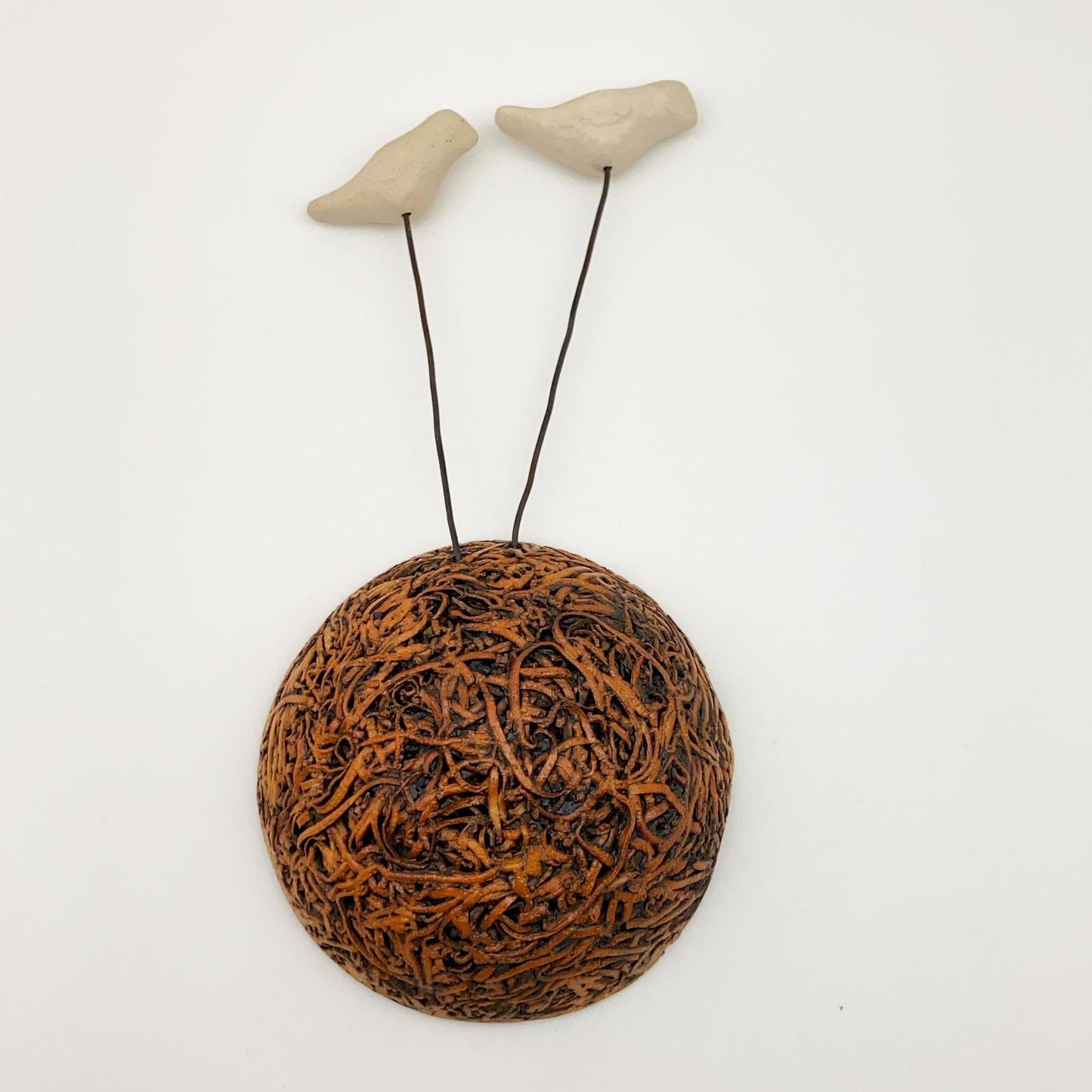 Sculpture - Wall Nest with Birds - Ceramic with Metal