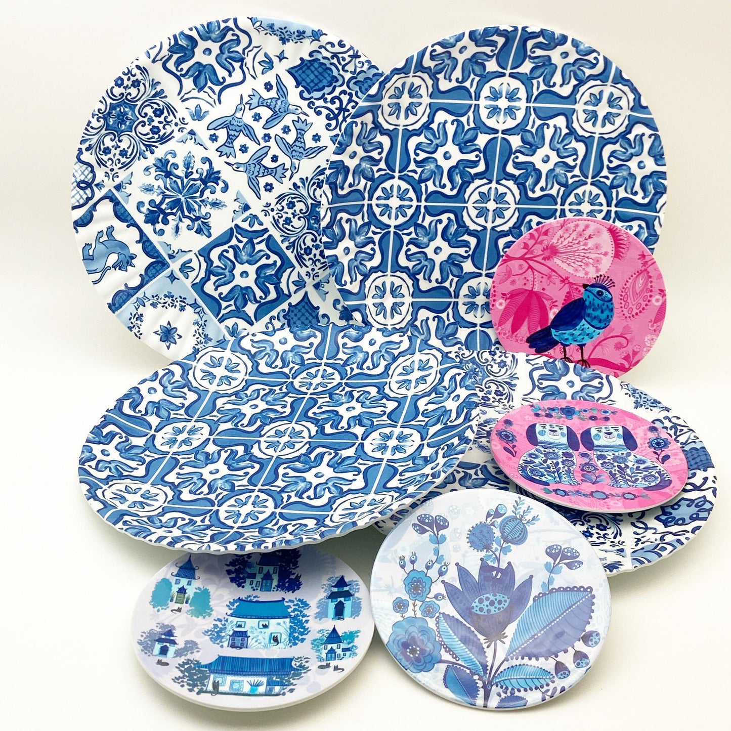 Plate - Melamine "Paper Plate" - Mixed Blue Tiles