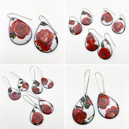 Earrings - Roses on Teardrops - Enamel Originals