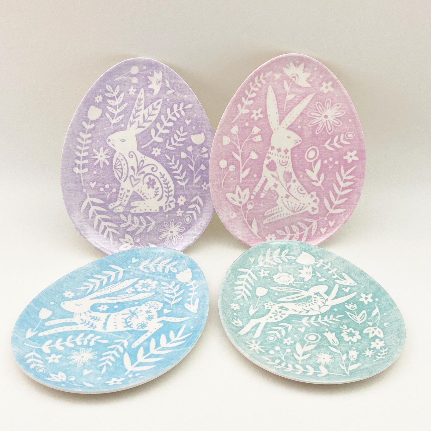 Egg Shaped Plate -  Melamine - Purple Bunny
