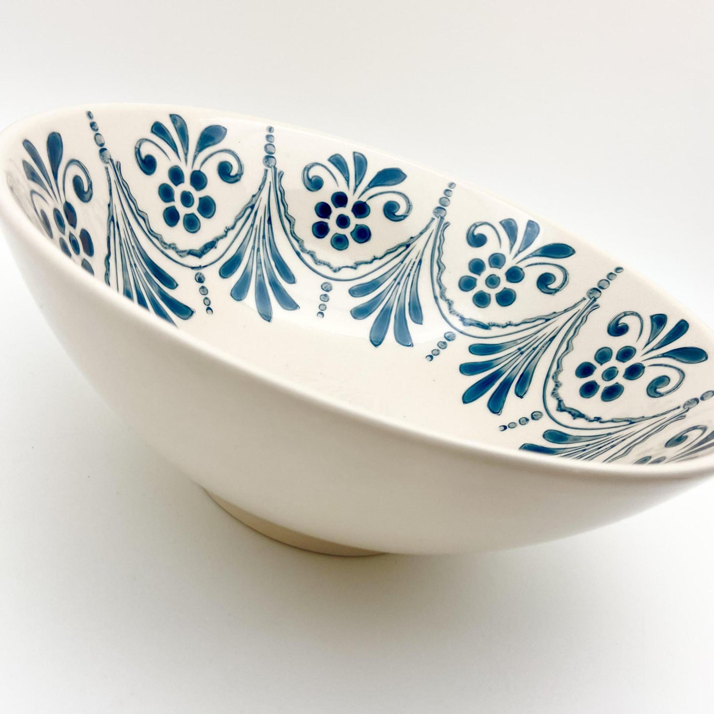 Bowl - Glazed Ceramic - Blue Garland Pattern
