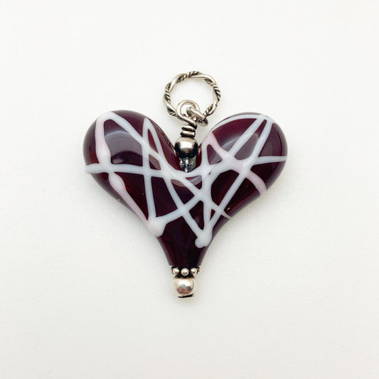 Pendant - "Criss-Cross Polka Dot" - Handmade Glass Heart