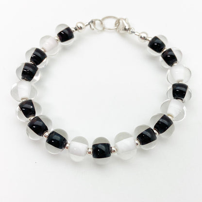 Bracelet - Glass Pearl - Black and White