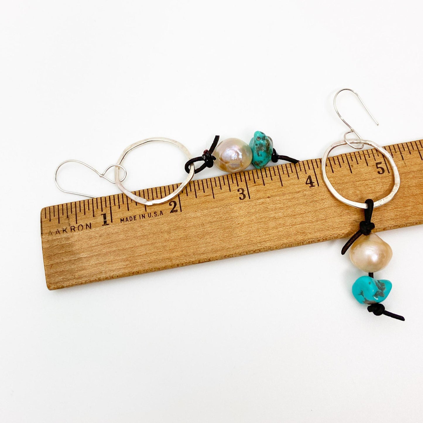 Earrings - Hoops with Corded Pearl and Turquoise - Sterling Originals